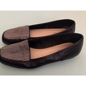 Bandolino BDLIBERTY Women’s Black Leather Loafers Size 8M Woven Toe Flats